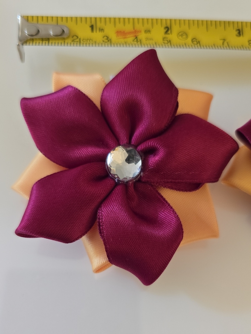 Handmade Satin Flower Hair Clips - Maroon & Gold